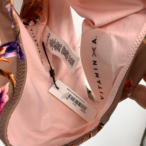 Vitamin A Emma Deep V One PIece Swimsuit Womens Size 10 Floral Print Halter - Picture 3 of 5